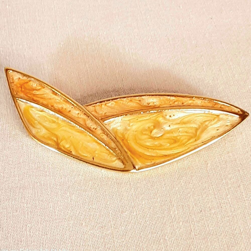 💎Monet Abstract Brooch Gold Tone Trimmed Marbled Shimmery Enamel Wings